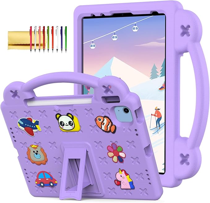 Dteck for iPad 10th Generation Case 10.9 Inch 2022, EVA Cute Bear Kids Case Shockproof Rugged Protective Kickstand Boy Girl Cover with Pencil Holder for iPad 10th Gen 10.9 Inch 2022, Purple