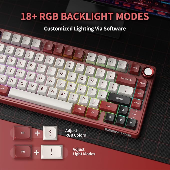 RK ROYAL KLUDGE R75 Mechanical Keyboard Wired with Volume Knob, 75% Keyboard Gasket Mounted, RGB Backlit, Creamy Keyboard with MDA Profile, PBT Keycaps, Hot Swappable Pre-lubed Linear Switch