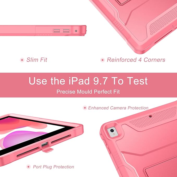 Soke Case for iPad 6th/5th Generation 9.7 Inch 2018/2017,with Built-in Screen Protector and Kickstand, Rugged Full-Body Heavy Duty Protective Cover for Apple iPad Air 2 /Pro 9.7 - Watermelon Red