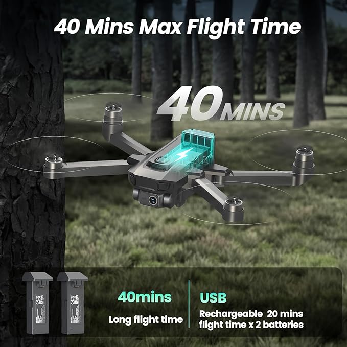 Drones with Camera for Adults 4k, WeFone WF30 GPS FPV Foldable Quadcopter for Beginners, Follow Me and Auto Return Home, Brushless Motor, 5G Transmission, 2 Batteries for 40 Mins Flight Time, Black