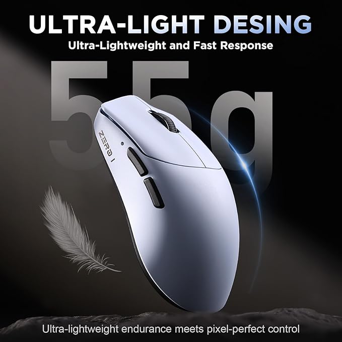 Zero 1 Pro Gaming Mouse,55g Ultralight Wireless Mouse, PAW3311 12K DPI, Tri-Mode 2.4G/Bluetooth/USB-C,Programmable Ergonomic Design,for Laptop/PC/Mac(Blue)