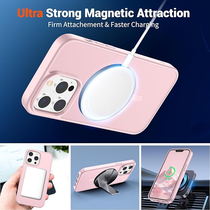 SUPFINE Magnetic for iPhone 12 Pro Max Case (Compatible with MagSafe) (Military Grade Drop Protection) Translucent Matte Shockproof Phone Cover,Light Pink