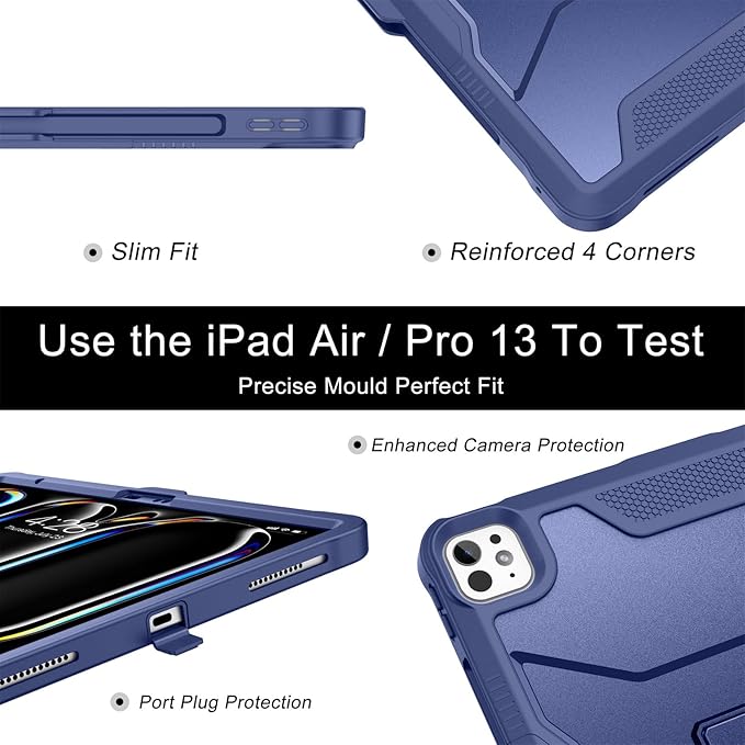 Soke Case for iPad Pro 13 Inch M5/M4 & iPad Air 13 Inch M4/M3/M2(2026/2025/2024), iPad Pro 12.9(2022 2021 2020,6th/5th/4th Gen), Rugged Shockproof Protective Cover - Navy
