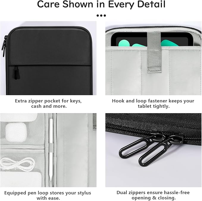 Dadanism 8-9 Inch Tablet Sleeve Padded Carrying Case for iPad mini 7th/6th 8.3", iPad mini 5/4/3/2/1 7.9", Remarkable Paper Pro Move 7.3" 2025, Galaxy Tab A9/A7 Lite 8.7", Tab M8 8", Tab M9 9", Black