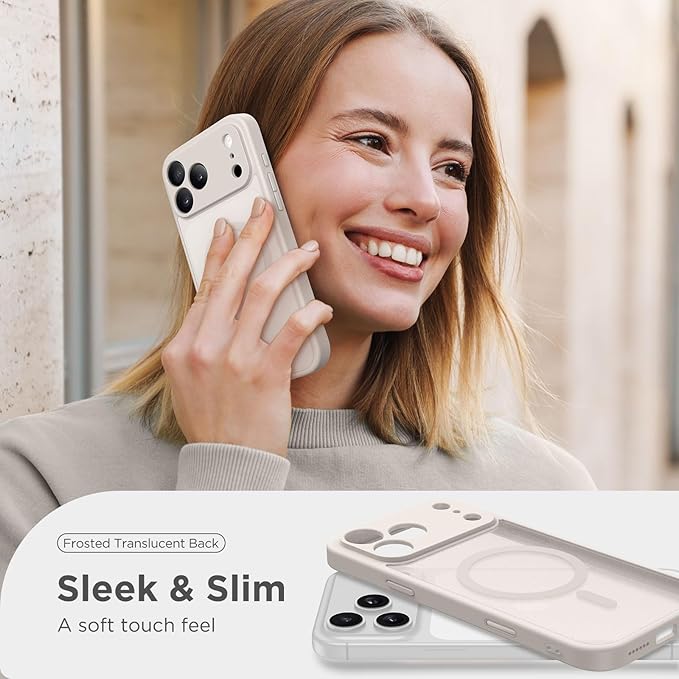 CAPRARO Magnetic for iPhone 17 Pro Max Case, Upgraded [Full Camera Protection] [Compatible with MagSafe] Protective Translucent Matte Women Girl Phone Case Cover, Stone