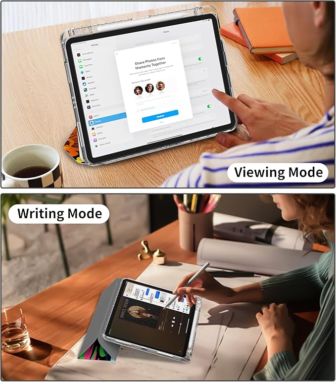 for ipad air 11 inch M2/M3 Case 2024/2025, ipad air 5th/4th Generation Case 10.9, ipad Pro 11 Cover 4th/3th/2th/1st, Trifold Stand with Pencil Holder, Slim Clear Cover, Leaf Floral