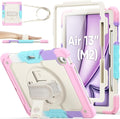 SEYMAC stock Case for iPad Air 13-inch M4-M2 2026-2024 (Gen 8-6), Shockproof Heavy Duty Case with Screen Protector, Pencil Holder, Rotating Stand, Hand Strap, Shoulder Strap, Pink