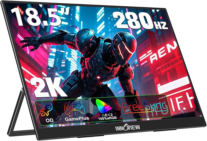 InnoView 18.5 Inch 280Hz Portable Gaming Monitor,2K QHD 100% sRGB Portable Monitor Gameplus HDR FreeSync Laptop Monitors,Portable Screen for PC Phone Game Console