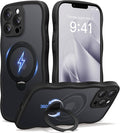 CAPRARO for iPhone 13 Pro Case with 360° Spin Magnetic Stand for Women, [Compatible with MagSafe] [Full Camera Protection] Cute Wave Translucent Matte Case for iPhone 13 Pro, Black