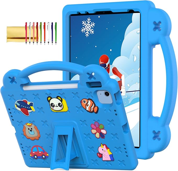 Dteck for iPad 10th Generation Case 10.9 Inch 2022, EVA Cute Bear Kids Case Shockproof Rugged Protective Kickstand Boy Girl Cover with Pencil Holder for iPad 10th Gen 10.9 Inch 2022, SkyBlue