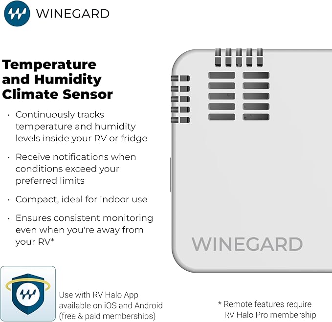 Winegard HS‑TMP1 Temperature & Humidity Sensor - Smart RV Halo Indoor Climate Monitor - Bluetooth - Battery Powered Sensor - White