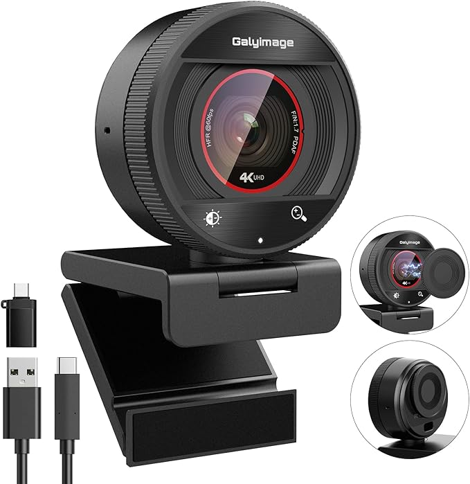 4K Webcam with Microphone for PC Laptop 1080P@60fps Web Cam with Privacy Cover for Streaming with PDAF 8X Digital Zoom for Desktop Camera for Mac Windows USB Web Cam for Teams/Twitch/Zoom/Meeting