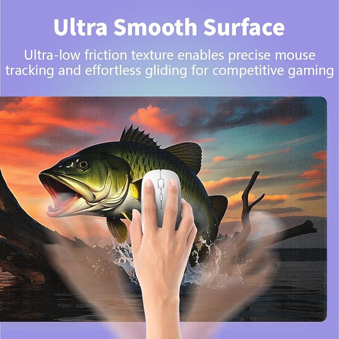 Large Gaming Mouse Pad (31.5" x 15.8") - Large Mouth Bass Fish Fishing Lake Scene At Sunset, Extra XXL Extended Office Accessories, Premium Stitched Anti-Slip Desk Mat