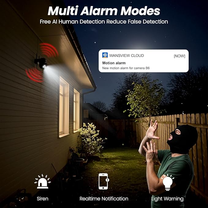 Cinnado 2K Cameras for Home Security-2.4G WiFi Outdoor Camera Wireless Solar/Battery Powered, 360° Viewing, Human Detection, Color Night Vision, Cloud/SD Storage B6 (B6-Black-1pack-2.4G)