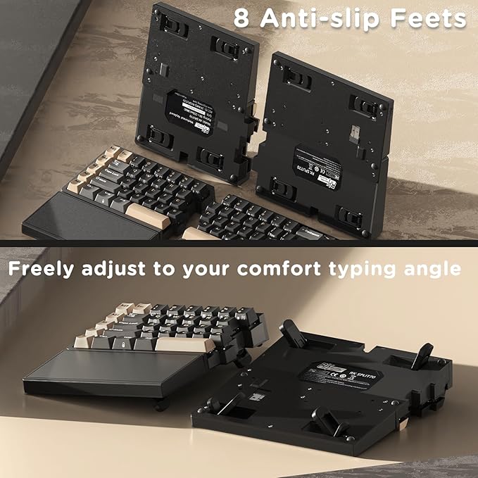 RK ROYAL KLUDGE RKS70 Ergonomic Split Keyboard, Wireless RGB Mechanical Keyboard with Bluetooth/2.4GHz/Wired, 75% Hot Swappable Gaming Keyboards with Fixed Wrist Rest, Pre-lubed Linear Creamy Switches