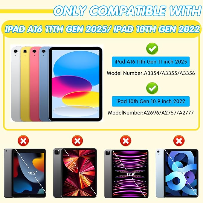 SIBEITU Kids Case for iPad (A16) 11-inch 2025/ 10th Generation 10.9-inch 2022, Shockproof Rugged Hybrid 3-Layer Protective Cover for iPad 11th/ 10th Gen with Stand & Pencil Holder (Yellow Blue)
