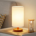 Fenmzee Small Table Lamp for Bedroom - Inline Control, Bedside Lamp with 3000K A15 LED Blub, Easy Assembly (White Shade - Walnut Base, 9" Inline Control)