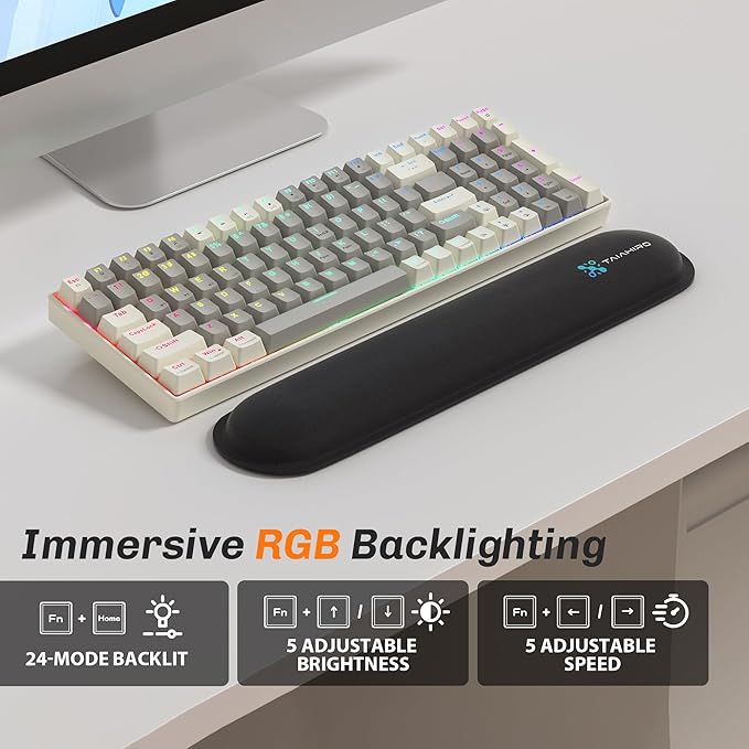 Taiahiro Wireless Mechanical Keyboard, 100-Key 96% Layout Gaming Keyboard, Hot-Swappable Silent Linear Switches, Tri-Mode BT/2.4G/USB-C, LED Backlit, 3000mAh Battery for Windows and Mac (Creamy Gray)