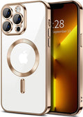 Hython Magnetic Clear for iPhone 13 Pro Case with Camera Lens Protector [Compatible with MagSafe] Luxury Plating Edge Slim Soft TPU Cover Protective Phone Case for iPhone 13 Pro 6.1", Desert Brown