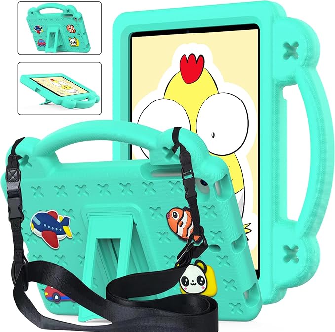 AKABEILA Compatible with Apple iPad Mini 1/2/3/4/5 Tablet Case, Kids Friendly Universal Lightweight Shockproof Protective Case with Shoulder Strap & Stand Handle Mint Green