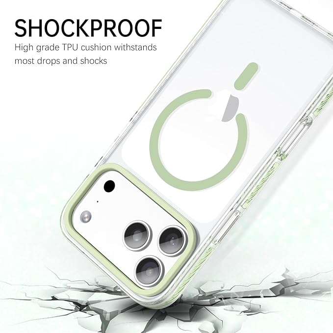 BENTOBEN Magnetic for iPhone 17 Pro Case 6.3", Compatible with Magsafe Military Shockproof Protective Bumper Cute Transparent Slim Anti-Yellowing Phone Case for iPhone 17 Pro Cover, Clear Light Green