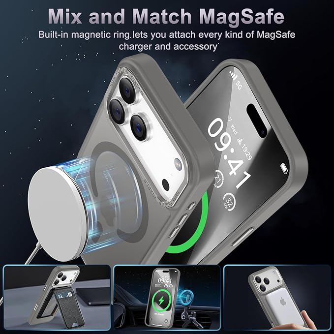 Newfuture Magnetic for iPhone 17 Pro Max Case [Compatible with Magsafe] [Military Grade Drop Protection] Translucent Matte Anti-Scratch Shockproof Protective Phone Cover 6.9 Inch, Titanium Gray