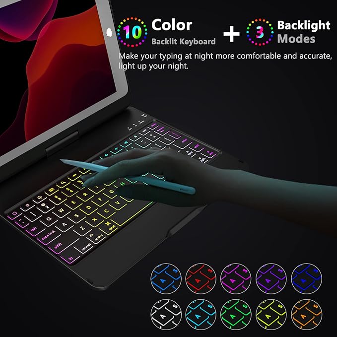 MMK iPad Keyboard Case for iPad 6th Gen 2018,5th Gen 2017, Pro 9.7, Air 2,Air 1, Backlit 10 Color 360 Screen Rotation Case with Keyboard, Auto Sleep/Wake - Violet