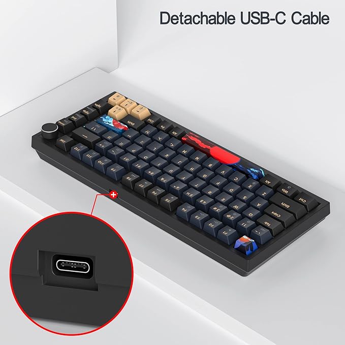 BlueSamurai 75% Wired Mechanical Gaming Keyboard - Hot Swappable, Red Switch, RGB Backlit 82 Keys TKL Mechanical Keyboard with Volume Control Knob