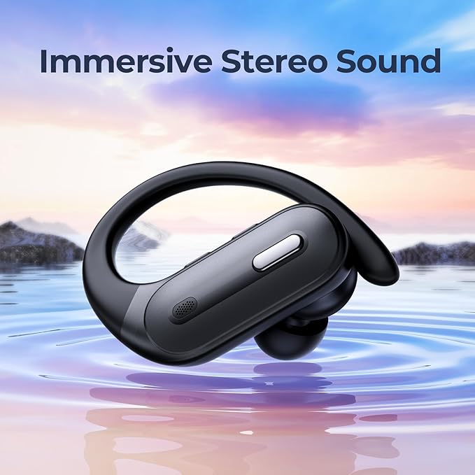 GNMN Active Noise Cancelling Bluetooth Headphones Wireless Earbuds 90 Hrs Playtime Ear Buds with Hi-Res Stereo Deep Bass Power Display Earphones with Earhooks Waterproof Transparency Headset