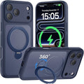 for iPhone 17 Pro Max Case [ 360° Spin Magnetic Stand] [Full Camera Protection] Compatible with Magsafe, 15FT Military-Grade Protection, Translucent Anti-Slip Phone Case 6.9'', Deep Blue