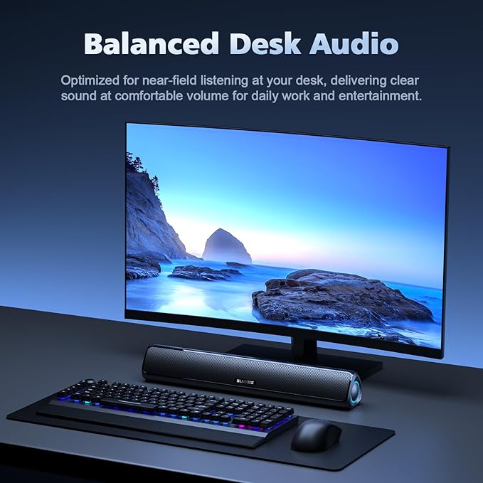 Computer Speakers for Desktop PC, 20W HiFi Stereo PC Soundbar with Bluetooth 5.3 & 3.5mm AUX, Slim Computer Sound Bar for PC Desktop, Laptop & Monitor