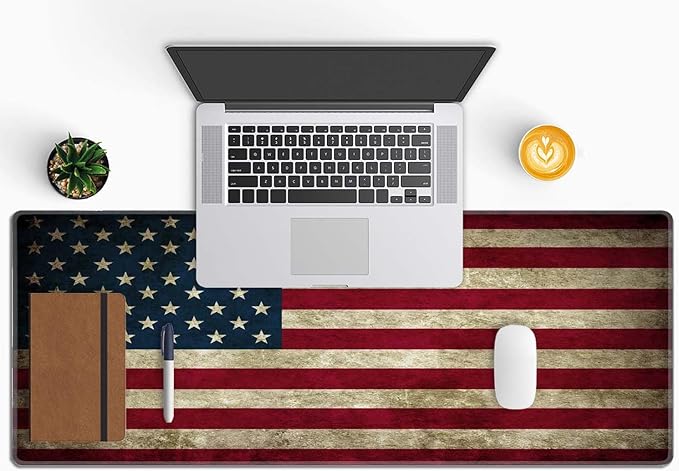 Large Gaming Mouse Pad with Stitched Edges, Vintage American Patriotic US Flgas Desk Mat, Extended XL Keyboard Pad, Non-Slip Rubber Base Desk Pad for Keyboard and Mouse, 31.5X11.8 inch
