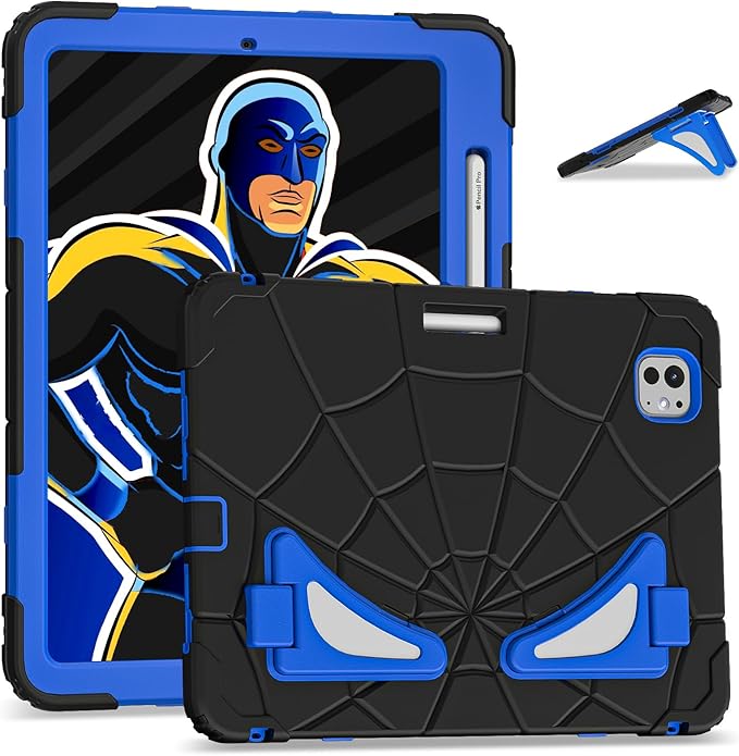 AKABEILA Compatible with Apple iPad Pro 11(2024) 11 inch Tablet Case，Lightweight Shockproof Rugged Protective Cover with Kickstand for Kids Children Boys Babies Black Blue