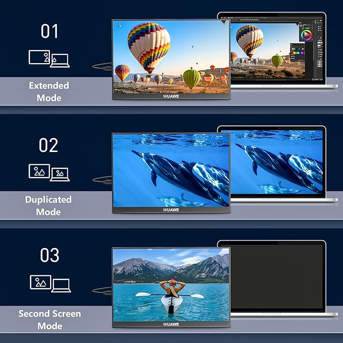 WUAWE 16 Inch Portable Gaming Monitor 1920x1200P FHD | 60hz Refresh Rate & HDR for PS5/Switch | Ultra-Thin 0.3" Built-in Speakers, Eye Care | Plug&Play for Laptop/Mac/Phone | Student Gift(Blue)