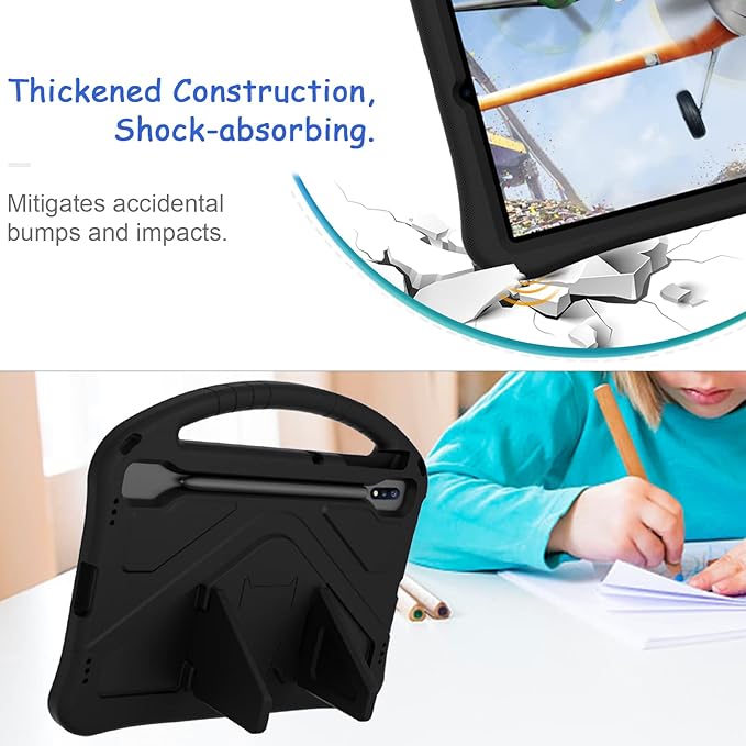 Kids Case for Samsung Galaxy Tab S10 Lite/S10 FE/S9 FE 10.9"/Tab S9/S8/S7 11", Techcircle Light Weight Shock Proof EVA Foam Handle Rugged Stand Protective Case, Black