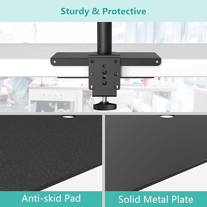 WALI Monitor Mount Reinforcement Plate for Thin, Glass, and Other Fragile Table Tops, with Most Monitor Bracket Grommet C Clamp Installation (CGRP-B), Black