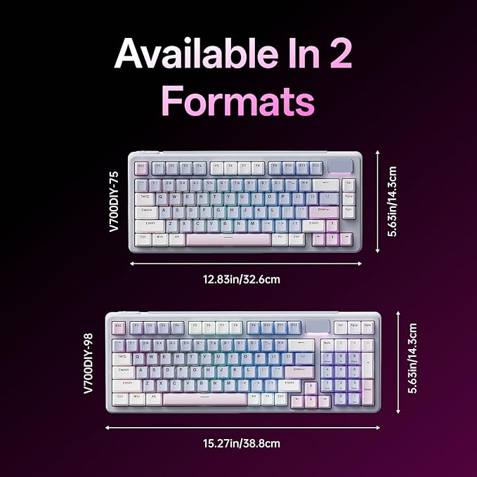 Rapoo V700DIY-75 Wireless Mechanical Keyboard, BT5.0 + 2.4GHz, Hot Swappable Custom Gaming Keyboard, Speed Silver Linear Switch, 16.8M Per-Key RGB, Gasket Mount, Creamy Sound, Full NKRO Anti-Ghosting