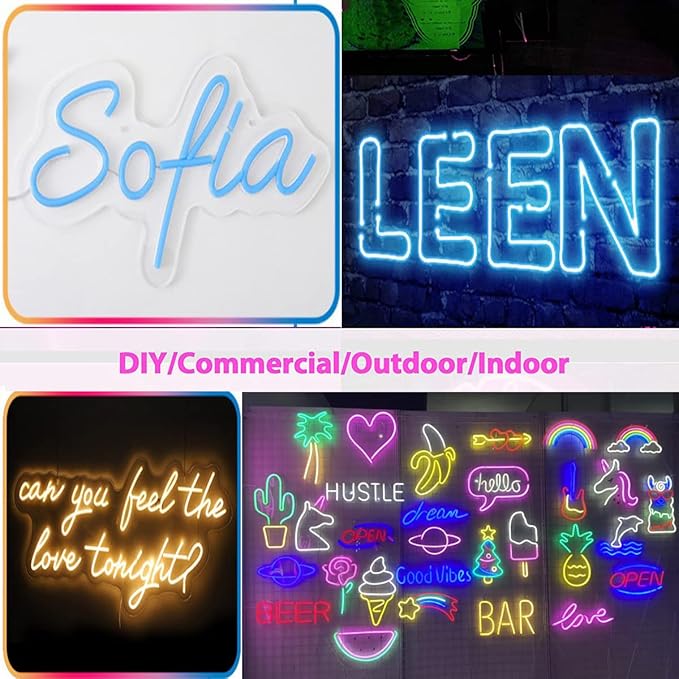 Blue Neon LED Strip Lights, 16.4ft 12V Waterproof Flexible Light for Indoor/Outdoor Decoration (Includes Power Adapter)