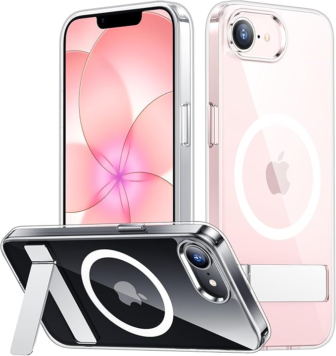 SPIDERCASE Magnetic for iPhone 17e Case for iPhone 16e Case, with [3 Stand Ways] [Military Grade Drop Protection] Invisible Stand Shockproof Slim Case for iPhone 17e/16e 6.1 inch, Clear