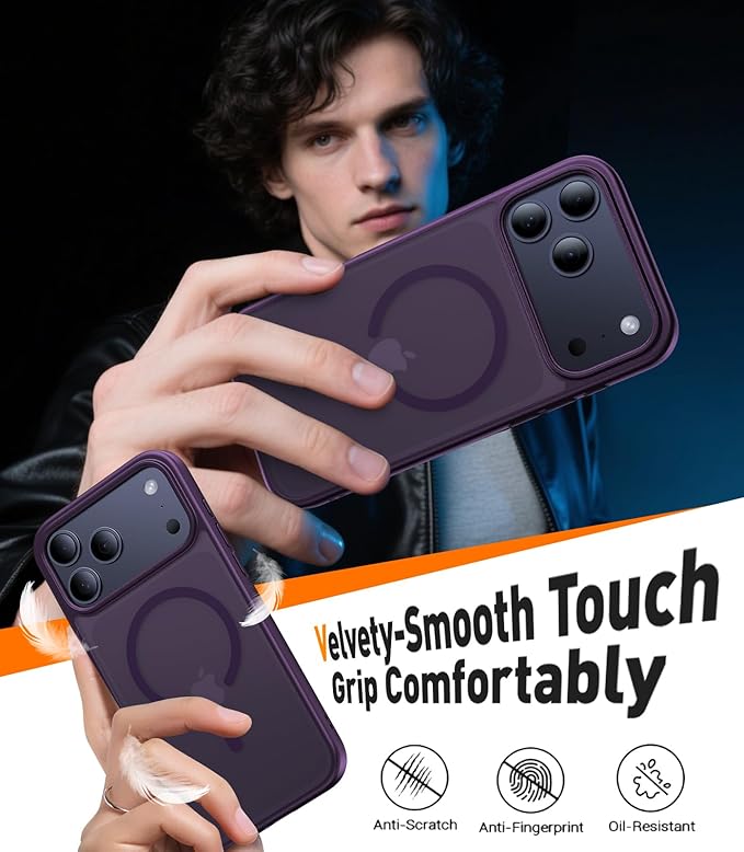 Magnetic for iPhone 17 Pro Case,[Anti-Slip][Compatible with MagSafe][Military Grade Drop Protection] Shockproof Protective Translucent Matte Phone Case for iPhone 17 Pro Case,Deep Purple