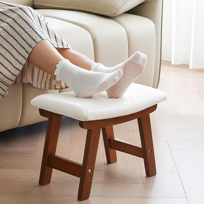 Sosola Foot Stool with Leather Cover,Foot Rest Made of Wooden for Couch,Bench,Sofa,Under Office Desk