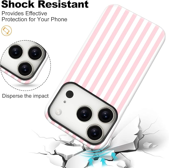 Magnetic for iPhone 17 Pro Case Cute Stripes Phone Case, Shockproof Slim TPU and Hard PC Protective Phone Cover Compatible with MagSafe Designed for Women Girls, Pink and White