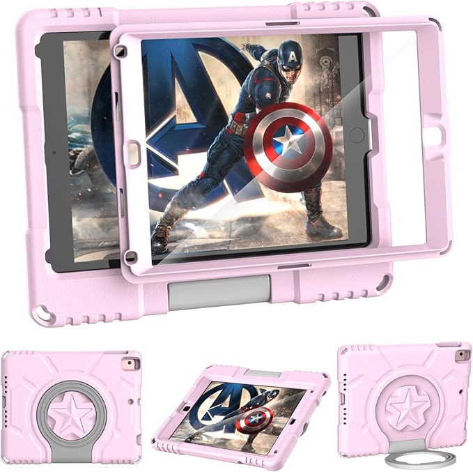Kids Case for iPad 5th/6th Generation 9.7-inch 2017/2018 Release, Lainergie iPad Air 2 Case with Screen Protector, iPad Pro 9.7 Protective Cover Lightweight Shockproof with Handle Stand, Light Pink