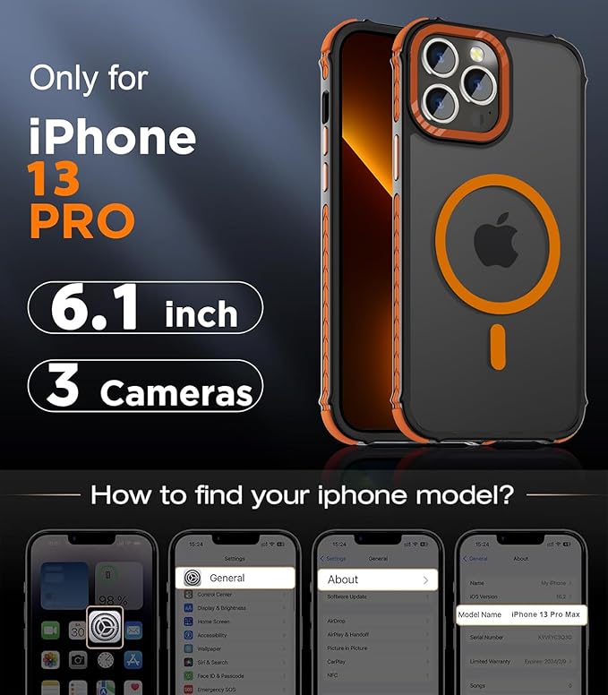 DEERLAMN Strong Magnetic Case for iPhone 13 Pro 6.1-Inch,[Compatible with Magsafe][Military Grade Drop Protection] Translucent Matte Shockproof Protective Phone Cover-Frosted Orange