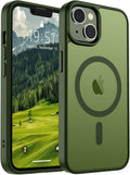 SUPFINE Magnetic for iPhone 15 Plus Case & iPhone 14 Plus Case(Compatible with MagSafe)(Military Grade Drop Protection) Slim Translucent Shockproof with Anti-Fingerprint Phone Case,Cangling Green
