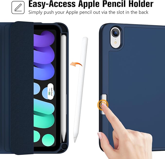 ProCase for iPad mini 7 A17 Pro 2024/iPad Mini 6 2021 8.3 Inch iPad mini 7th/6th Gen Case with Pencil Holder, Trifold Stand Smart Folio with Soft TPU Back Cover for iPad mini 8.3" 7th/6th -Darkblue