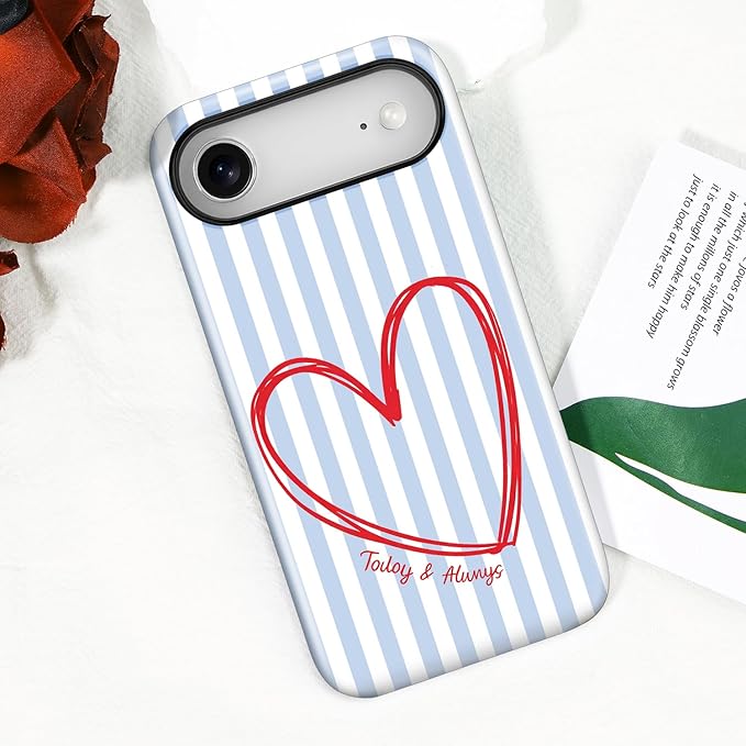 Magnetic for iPhone 17 Air Case Cute Blue Heart Stripes Phone Case, Love Shockproof Slim TPU and Hard PC Protective Phone Cover Compatible with MagSafe Designed for Women Girls