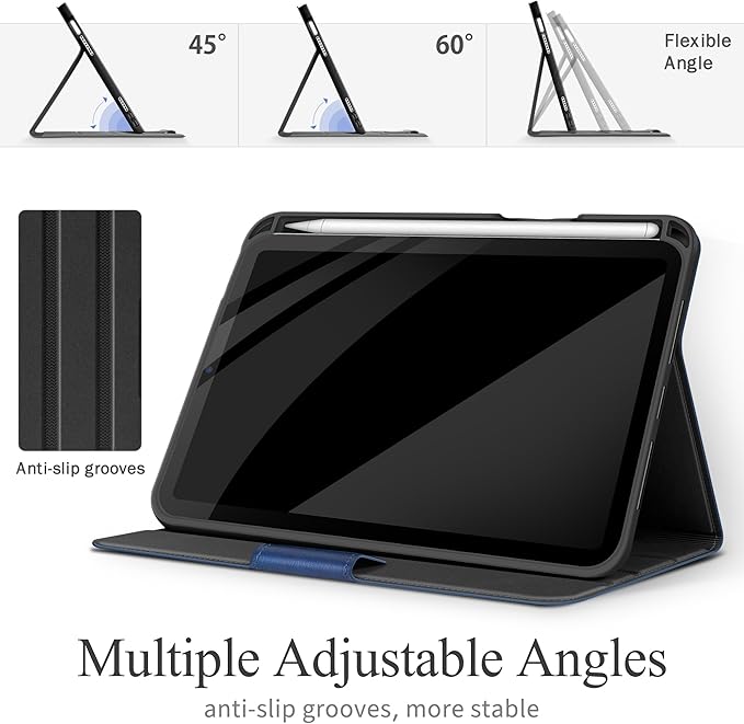 auaua Case for iPad mini 7 (A17 Pro), iPad mini 7th/6th Generation (2024/2021 8.3-inch), with Front Pocket Pencil Holder, Typing Angle Muti-Stand Magnetic Closure Auto Sleep/Wake (Blue)