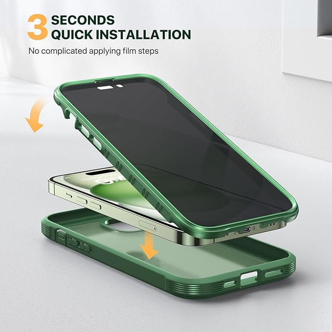 Diaclara Designed for iPhone 15 Case, Full Body Rugged Case with Privacy Built-in Touch Sensitive Anti-Scratch Screen Protector, with Camera Lens Protector for iPhone 15 6.1",Frosted Green