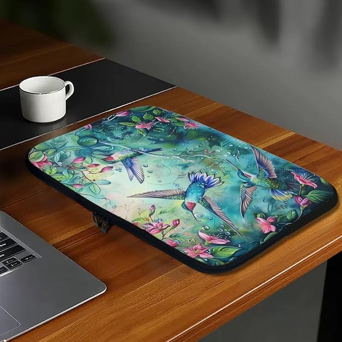 Hummingbird Flower Computer Sleeve for Women Laptop Sleeve 12 inch Neoprene Laptop Covers with Padded Compartment Lap Top Case Computer Carrying Bag